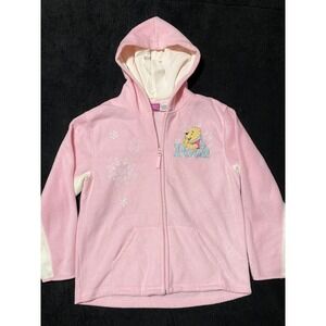 Winnie the Pooh Fleece Zip Up Hoodie Snowflakes Disney Size L